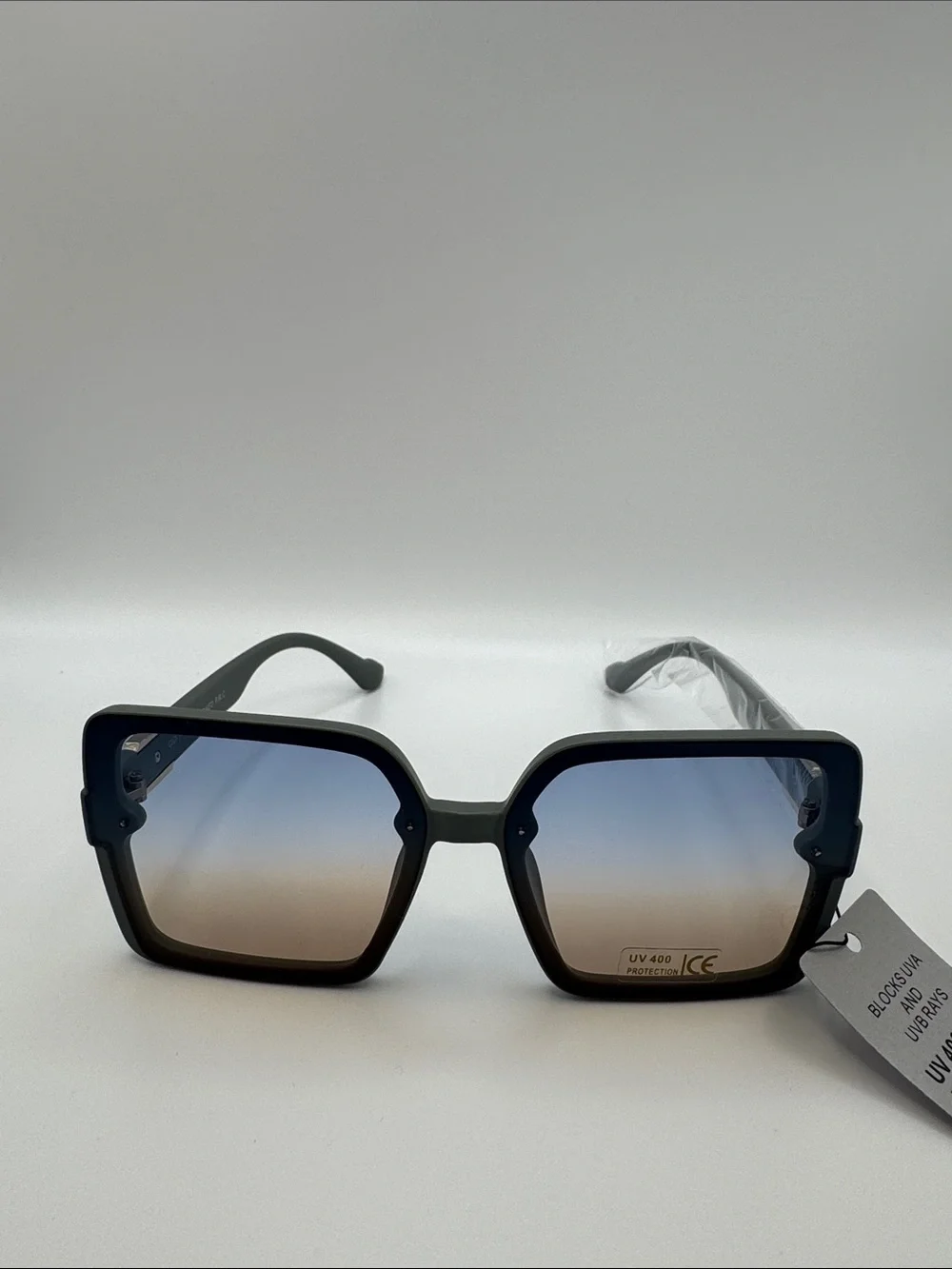 Square Gradient Lens Women's Sunglasses - Black Frame, Brown-Blue Gradient